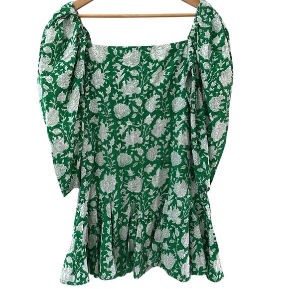 Mille Resort Anais Belted Mini Hand Block Print Dress Green Zinnia Size Small - Picture 6 of 12